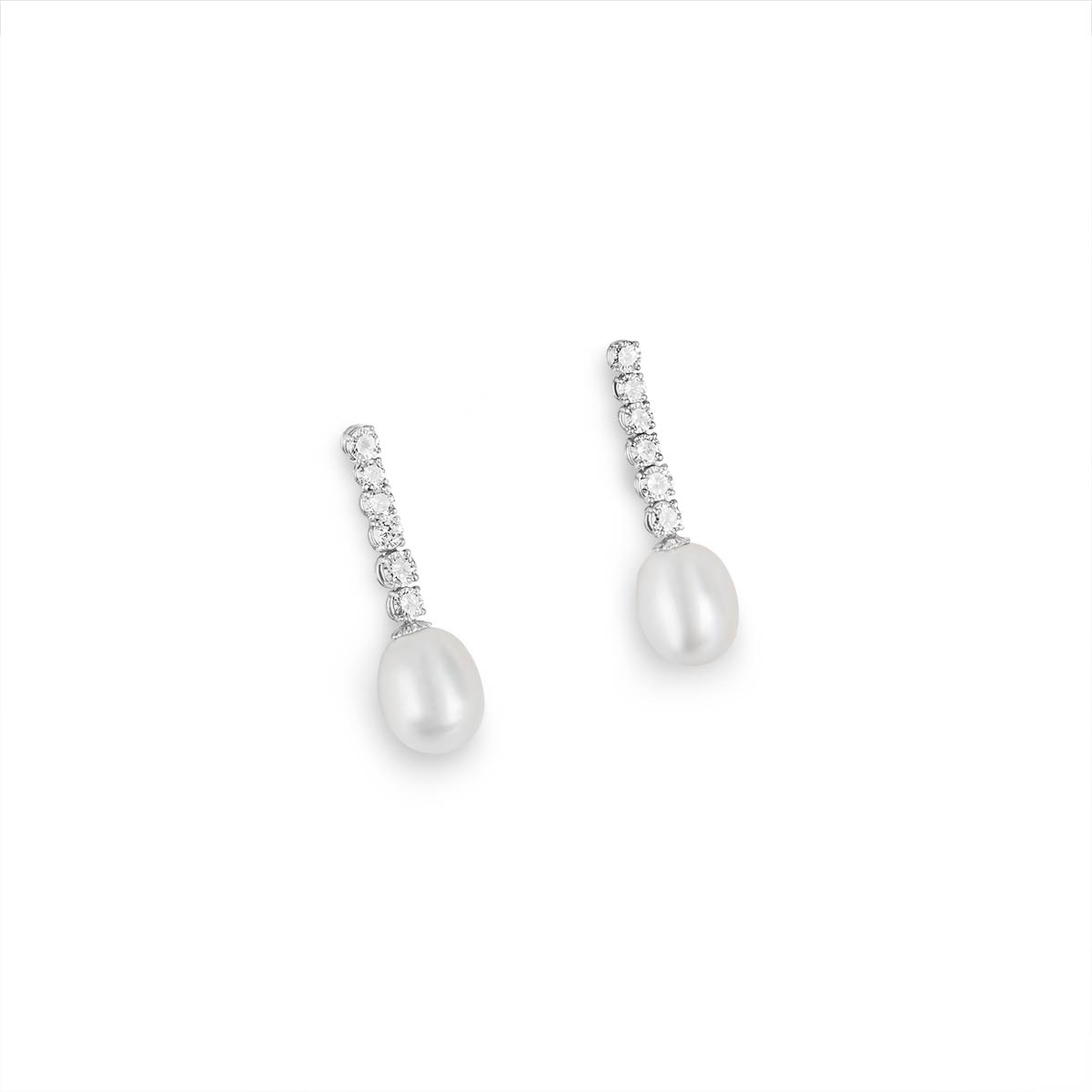 White Gold Diamond and Pearl Drop Earrings